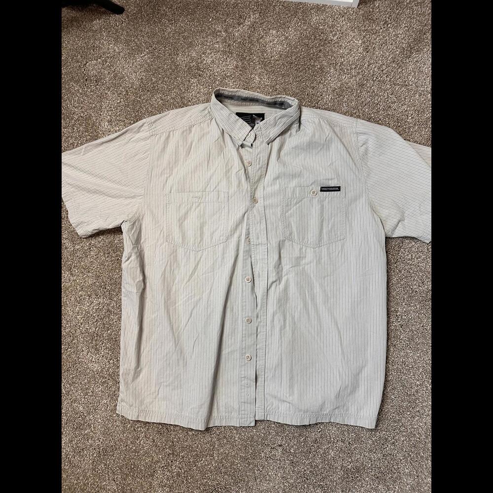 Harley Davidson Short Sleeve Striped Embroidery Gray Button Down Size : XL